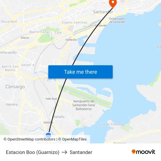 Estacion Boo (Guarnizo) to Santander map