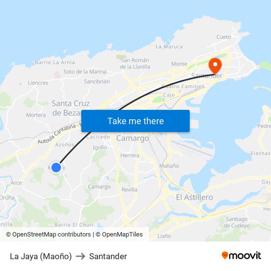 La Jaya (Maoño) to Santander map