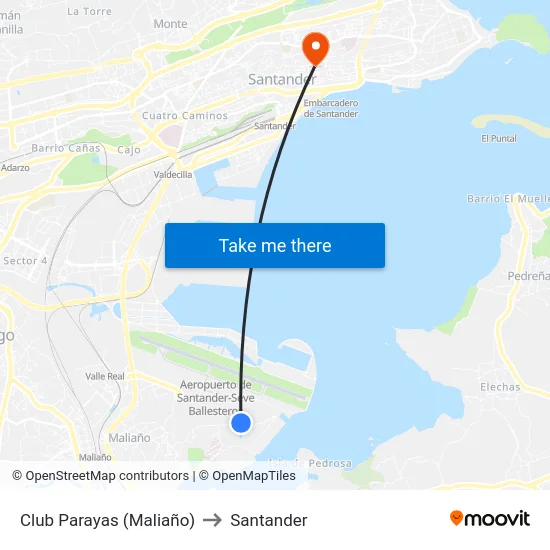 Club Parayas (Maliaño) to Santander map