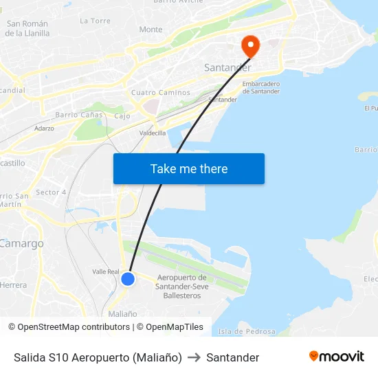 Salida S10 Aeropuerto (Maliaño) to Santander map