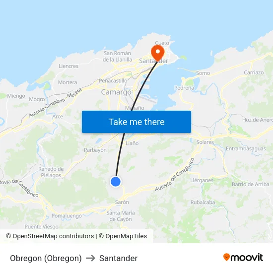 Obregon (Obregon) to Santander map