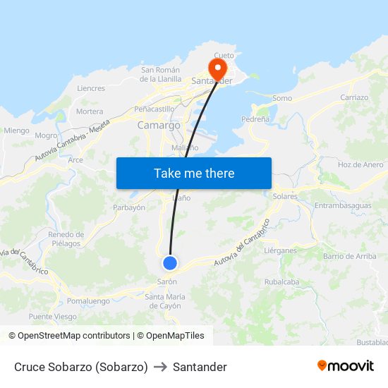 Cruce Sobarzo (Sobarzo) to Santander map