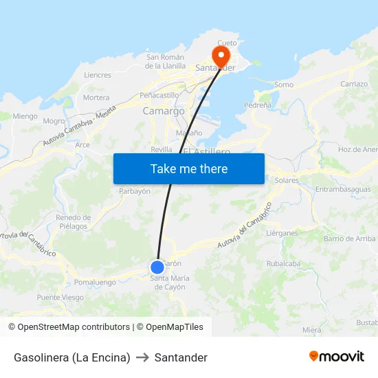 Gasolinera (La Encina) to Santander map