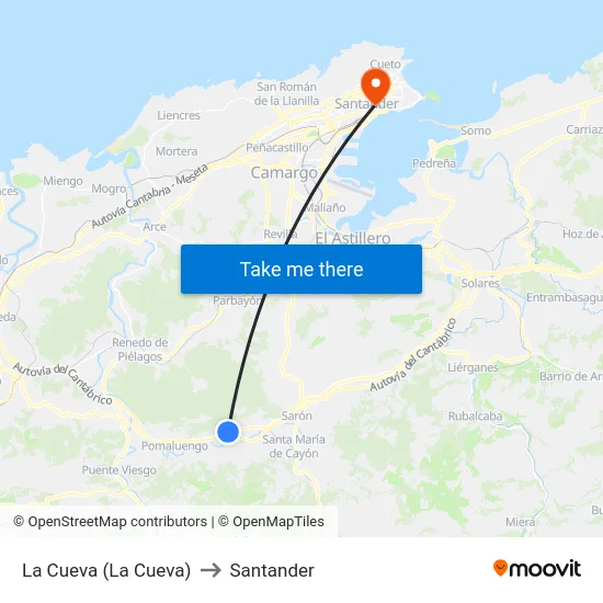 La Cueva (La Cueva) to Santander map