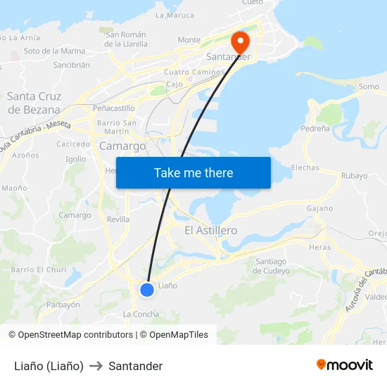 Liaño (Liaño) to Santander map