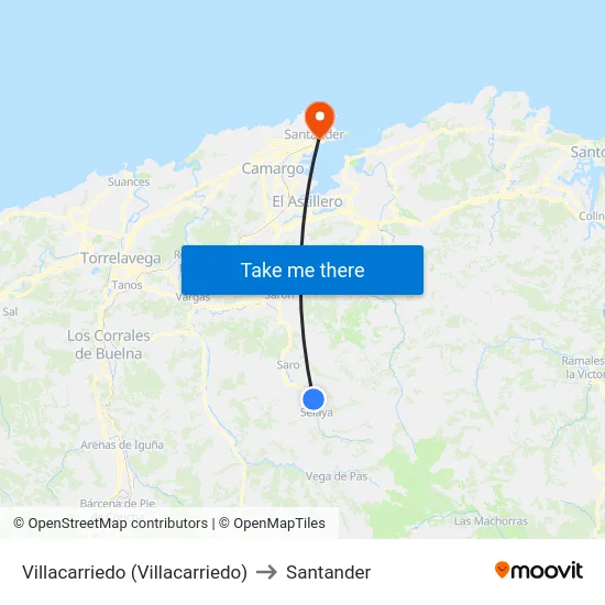 Villacarriedo (Villacarriedo) to Santander map
