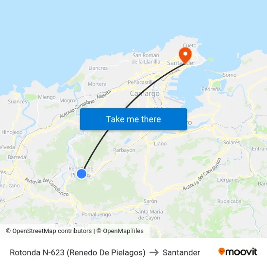 Rotonda N-623 (Renedo De Pielagos) to Santander map
