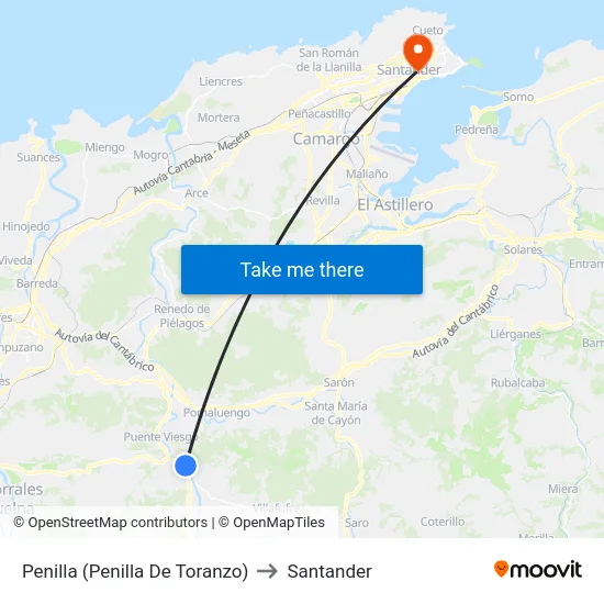 Penilla (Penilla De Toranzo) to Santander map