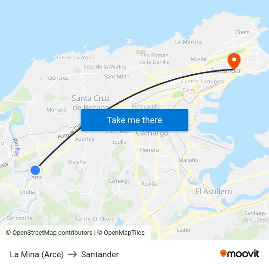 La Mina (Arce) to Santander map