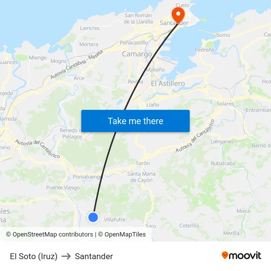 El Soto (Iruz) to Santander map