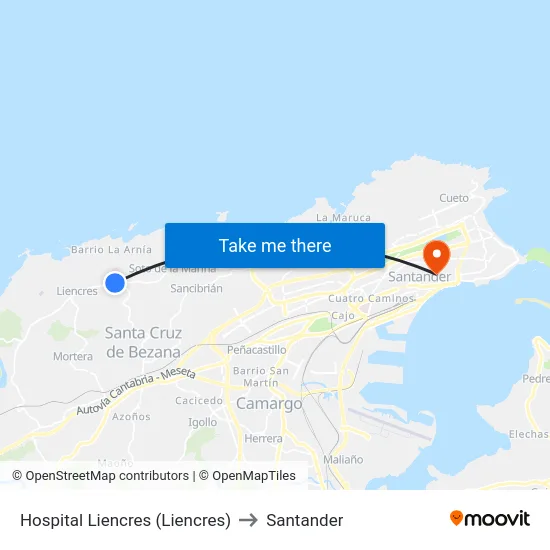 Hospital Liencres (Liencres) to Santander map