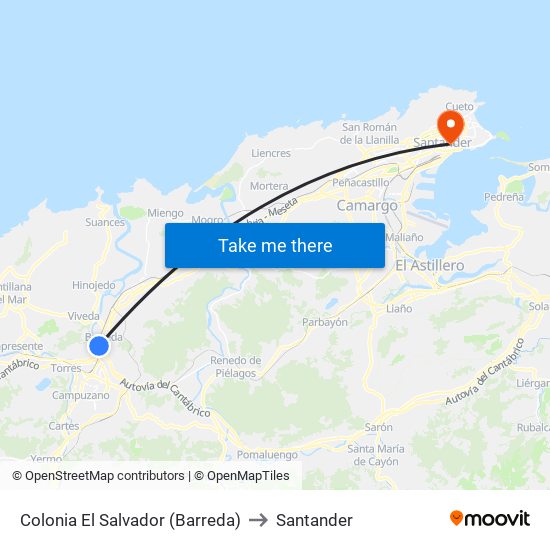 Colonia El Salvador (Barreda) to Santander map