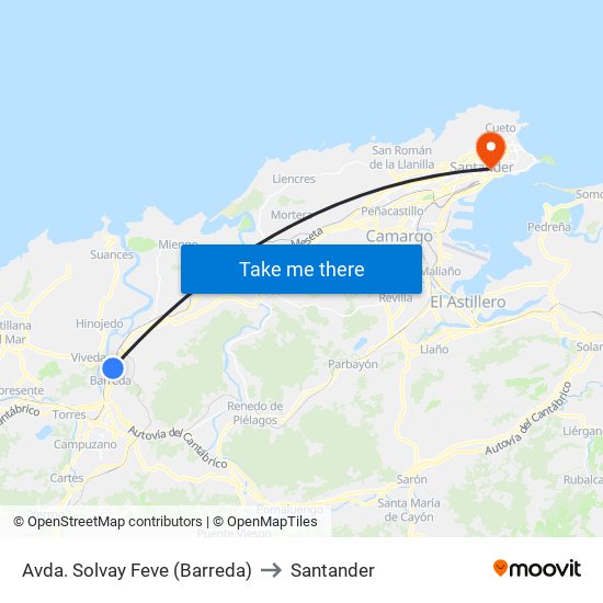 Avda. Solvay Feve (Barreda) to Santander map