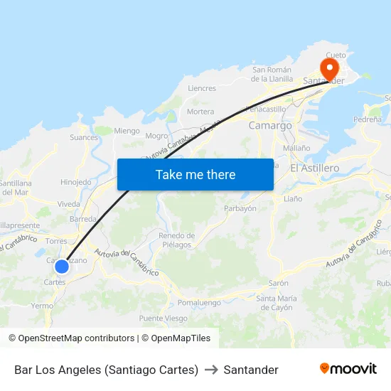 Bar Los Angeles (Santiago Cartes) to Santander map