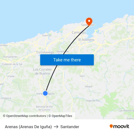 Arenas (Arenas De Iguña) to Santander map