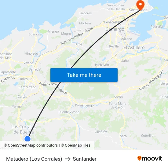 Matadero (Los Corrales) to Santander map