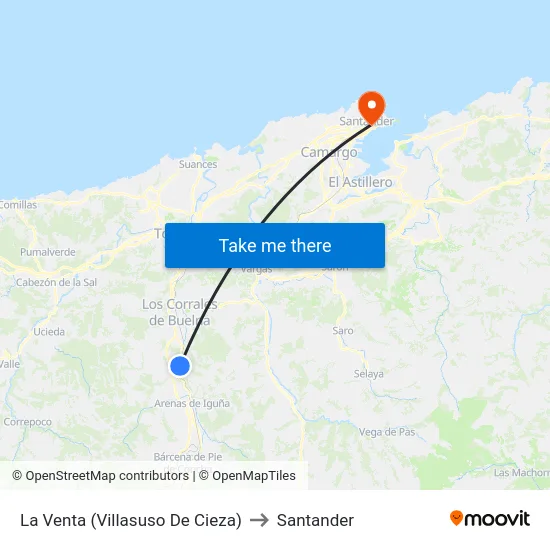 La Venta (Villasuso De Cieza) to Santander map