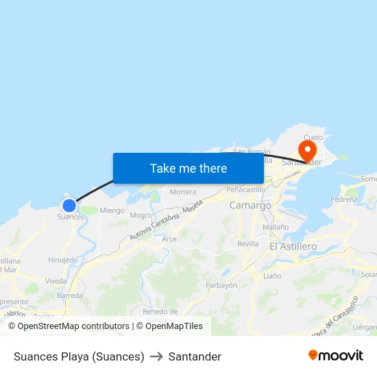 Suances Playa (Suances) to Santander map