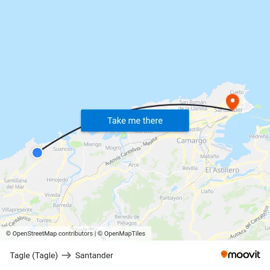 Tagle (Tagle) to Santander map