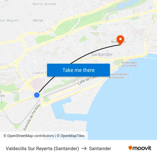 Valdecilla Sur Reyerta (Santander) to Santander map