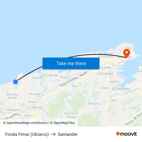 Fonda Fimar (Ubiarco) to Santander map