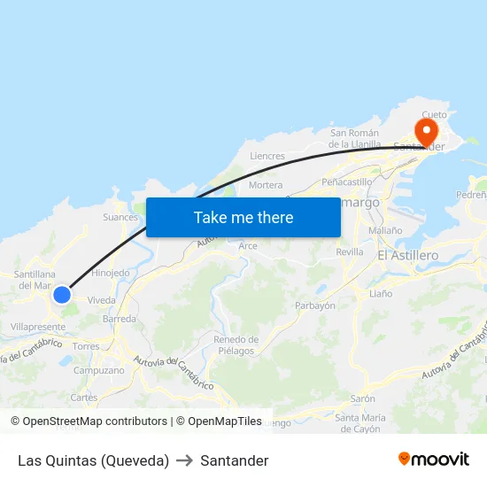 Las Quintas (Queveda) to Santander map
