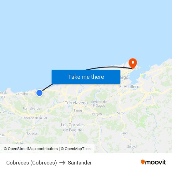 Cobreces (Cobreces) to Santander map