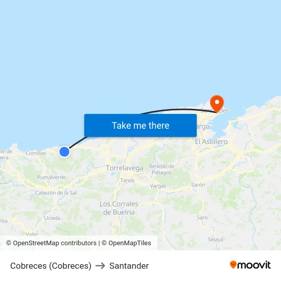 Cobreces (Cobreces) to Santander map