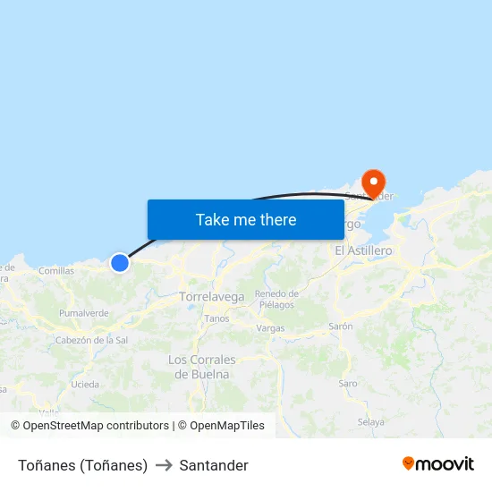 Toñanes (Toñanes) to Santander map