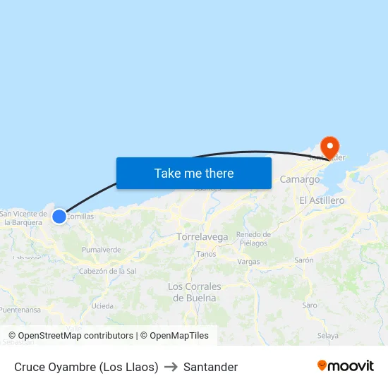 Cruce Oyambre (Los Llaos) to Santander map