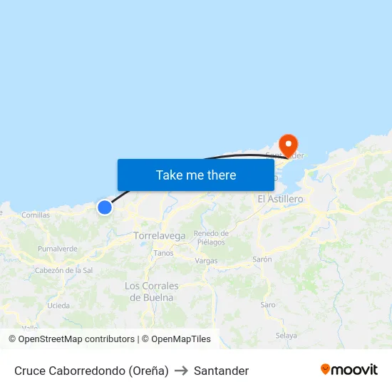 Cruce Caborredondo (Oreña) to Santander map