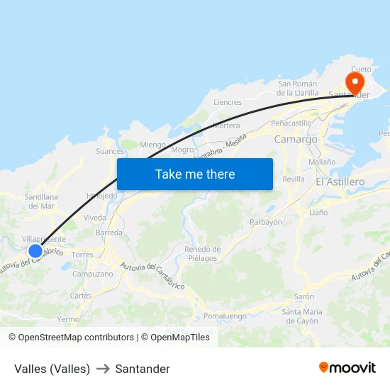 Valles (Valles) to Santander map