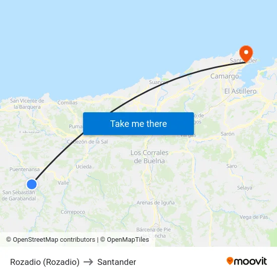 Rozadio (Rozadio) to Santander map
