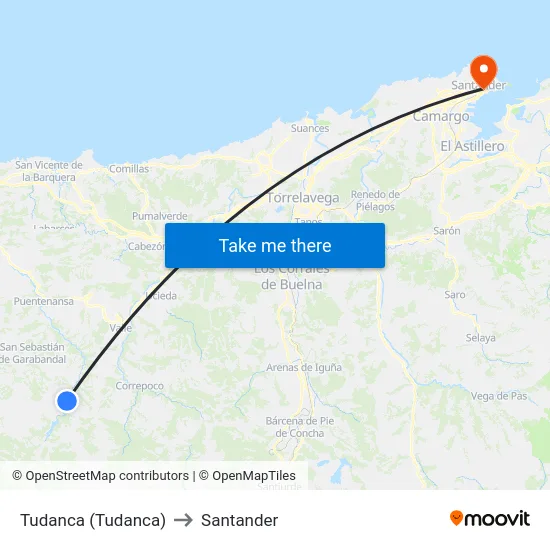 Tudanca (Tudanca) to Santander map
