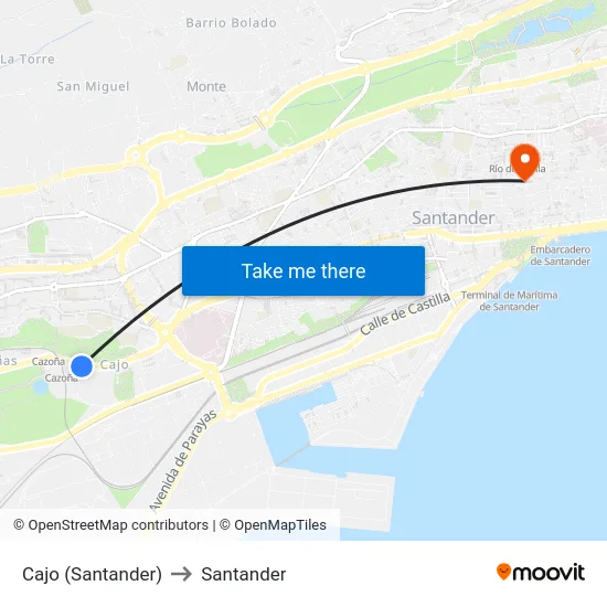Cajo (Santander) to Santander map