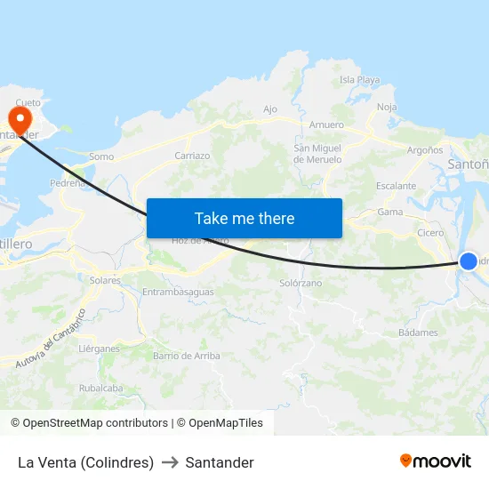 La Venta (Colindres) to Santander map