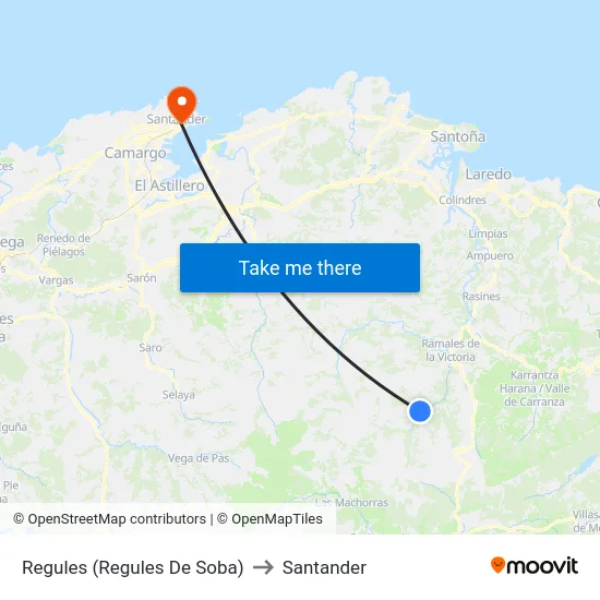Regules (Regules De Soba) to Santander map