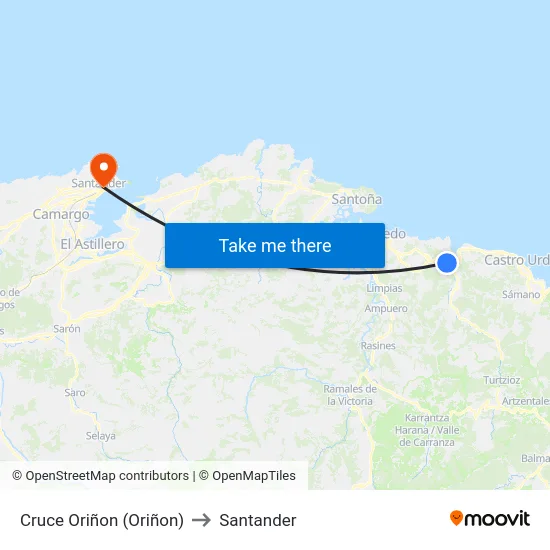 Cruce Oriñon (Oriñon) to Santander map