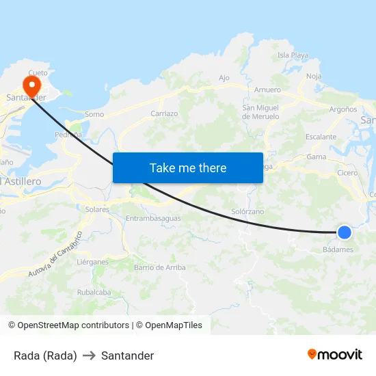 Rada (Rada) to Santander map