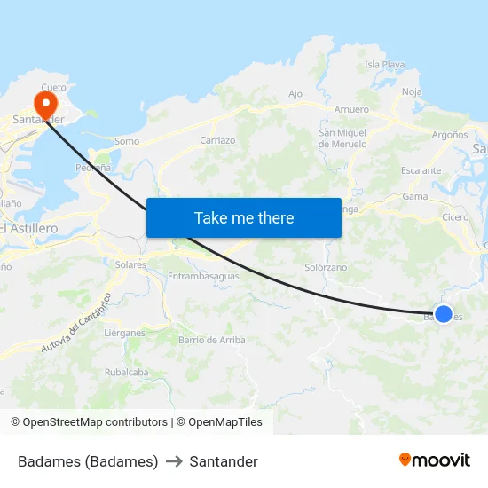 Badames (Badames) to Santander map