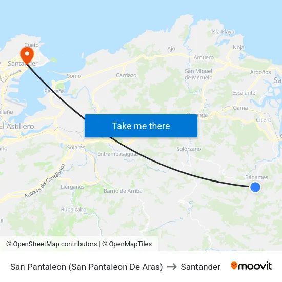 San Pantaleon (San Pantaleon De Aras) to Santander map
