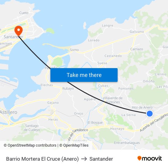 Barrio Mortera El Cruce (Anero) to Santander map