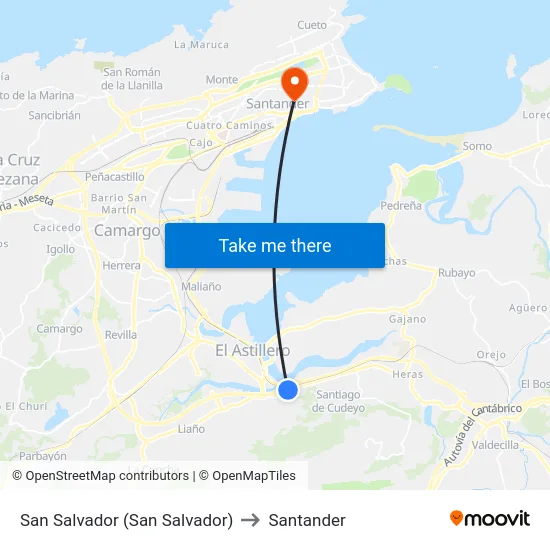 San Salvador (San Salvador) to Santander map