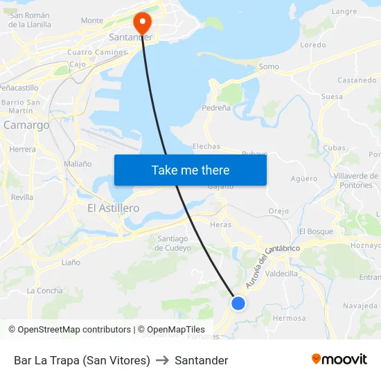 Bar La Trapa (San Vitores) to Santander map