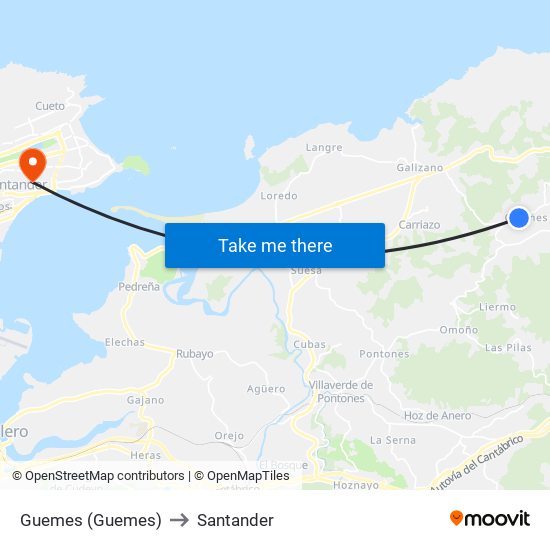 Guemes (Guemes) to Santander map