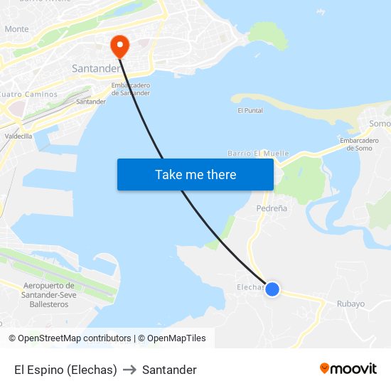 El Espino (Elechas) to Santander map