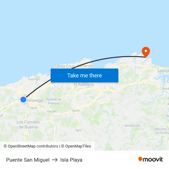 Puente San Miguel to Isla Playa map