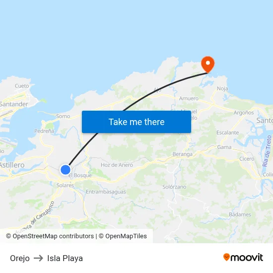 Orejo to Isla Playa map