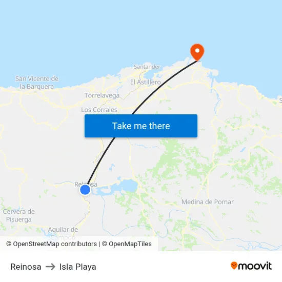 Reinosa to Isla Playa map