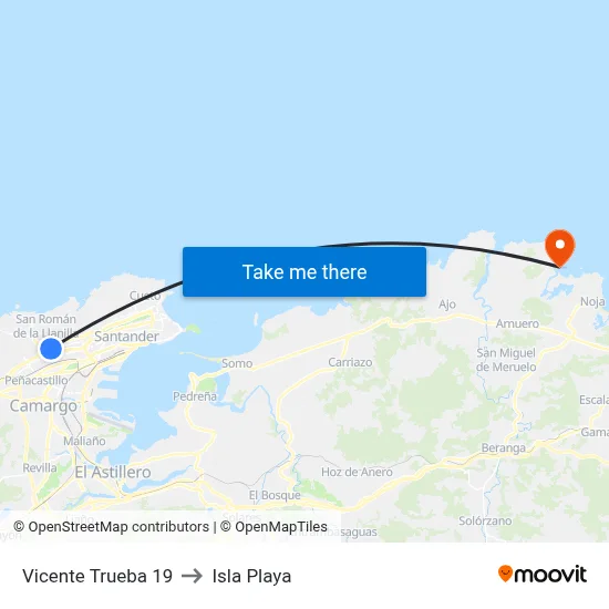 Vicente Trueba 19 to Isla Playa map